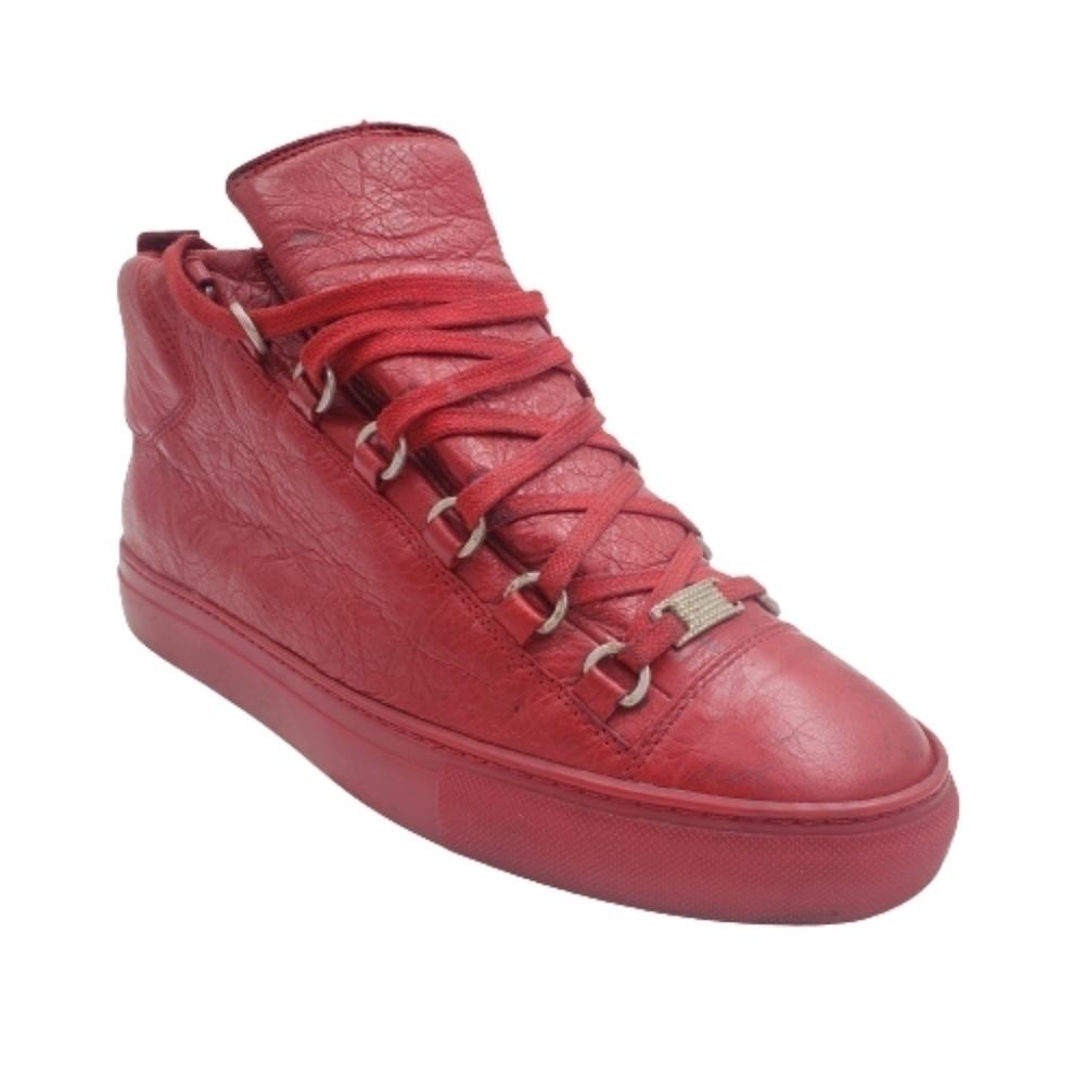 Balenciaga Arena Red Textured Leather High Top Sneakers Pre-owned Size 41